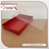 26x40x6.5 Altı Bordo Karton Üstü Asetat Kutu