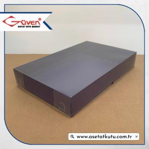 26x40x6.5 Altı Lacivert Karton Üstü Asetat Kutu