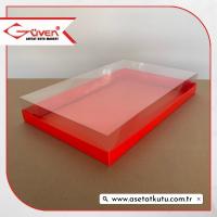 26x40x6 Altı İnce Kırmızı Karton Üstü Asetat Kutu