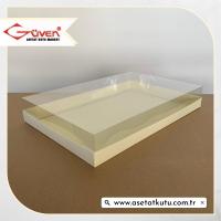 26x40x6 Altı İnce Krem Karton Üstü Asetat Kutu