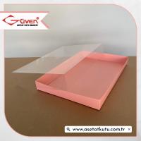 26x40x6 Altı İnce Pembe Karton Üstü Asetat Kutu