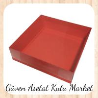 30x30x10 Altı Kırmızı Karton Üstü Asetat Kutu