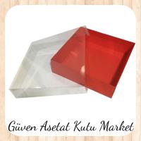 30x30x10 Altı Kırmızı Karton Üstü Asetat Kutu