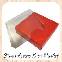30x30x10 Altı Kırmızı Karton Üstü Asetat Kutu