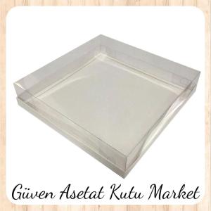 30x30x7 Altı Beyaz Karton Üstü Asetat Kutu