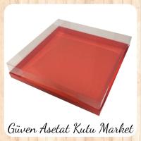 30x30x7 Altı Kırmızı Karton Üstü Asetat Kutu