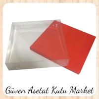 30x30x7 Altı Kırmızı Karton Üstü Asetat Kutu