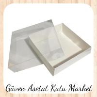 35x35x10 Altı Beyaz Karton Üstü Asetat Kutu