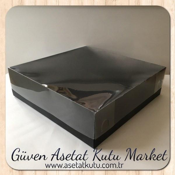 35x35x10 Altı Siyah  Karton Üstü Asetat Kutu