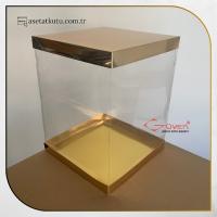 35x35x45 Altı Gold Metalize Karton Üstü Asetat Kutu