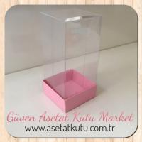 5x5x9 Altı Pembe Karton Üstü Asetat Kutu