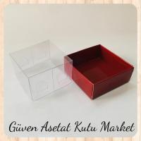 5x5x3 Altı Bordo Karton Üstü Asetat Kutu
