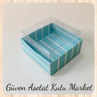 5x5x3 Altı Mavi Beyaz Çizgili Üstü Asetat Kutu