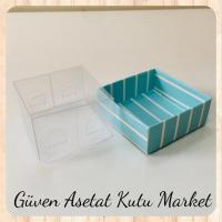 5x5x3 Altı Mavi Beyaz Çizgili Üstü Asetat Kutu