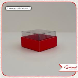 5x5x3 Altı Kırmızı Karton Üstü Asetat Kutu