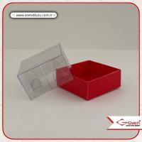 5x5x3 Altı Kırmızı Karton Üstü Asetat Kutu