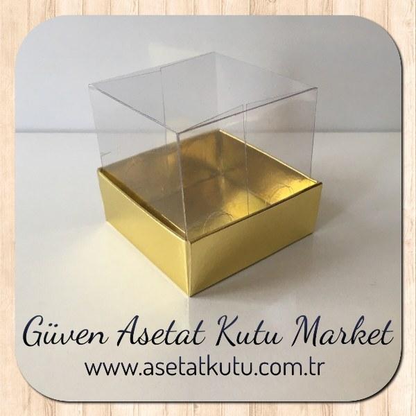 5x5x5 Altı Gold Metalize Karton Üstü Asetat Kutu
