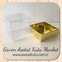 5x5x5 Altı Gold Metalize Karton Üstü Asetat Kutu
