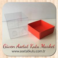 5x5x5 Altı Kırmızı Karton Üstü Asetat Kutu