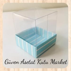 5x5x5 Altı Mavi Beyaz Çizgili Üstü Asetat Kutu