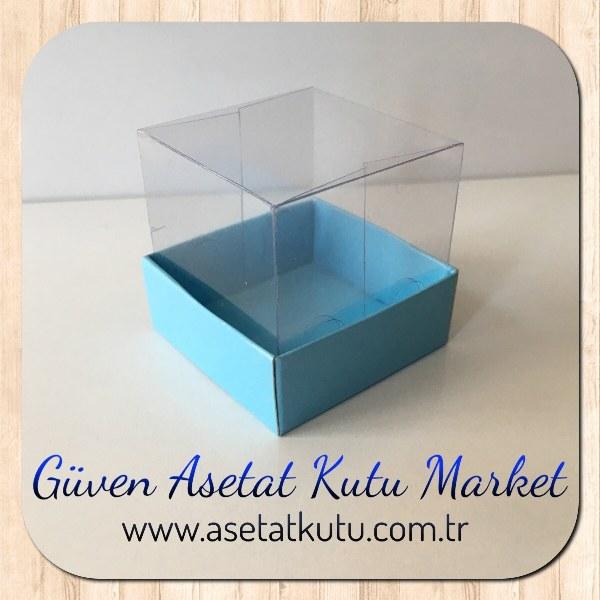 5x5x5 Altı Mavi Karton Üstü Asetat Kutu