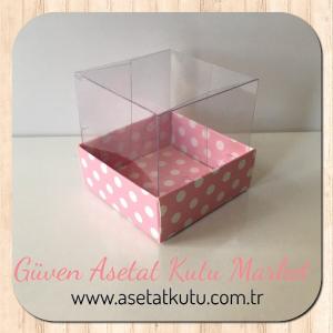 5x5x5 Pembe Zemin Beyaz Puantiyeli Kutu