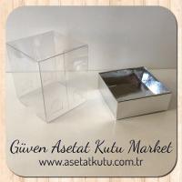 5x5x6 Altı Gümüş Metalize Karton Üstü Asetat Kutu