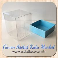5x5x6 Altı Mavi Karton Üstü Asetat Kutu
