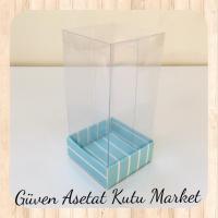 5x5x8 Altı Mavi Beyaz Çizgili Üstü Asetat Kutu