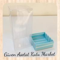 5x5x8 Altı Mavi Beyaz Çizgili Üstü Asetat Kutu