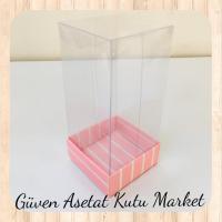 5x5x8 Altı Pembe Beyaz Çizgili Üstü Asetat Kutu