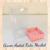 5x5x8 Altı Pembe Beyaz Çizgili Üstü Asetat Kutu