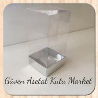 5x5x8 Ölçülü Altı Gümüş Metalize Karton Üstü Asetat Kutu