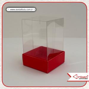 5x5x8 Altı Kırmızı Karton Üstü Asetat Kutu