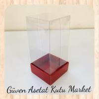 5x5x9 Altı Bordo Karton Üstü Asetat Kutu