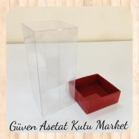 5x5x9 Altı Bordo Karton Üstü Asetat Kutu