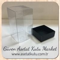 5x5x9 Altı Siyah Karton Üstü Asetat Kutu