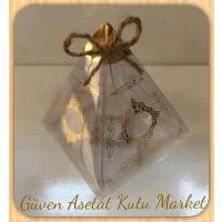 6.5x6.5x7 Şeffaf Piramit Kutu (Gold Saray Desen)