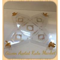 6.5x6.5x7 Şeffaf Piramit Kutu (Gold Saray Desen)