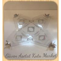 6.5x6.5x7 Şeffaf Piramit Kutu (Gümüş Saray Desen)