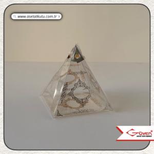 6.5x6.5x7 Şeffaf Piramit Kutu (Gümüş Saray Desen)