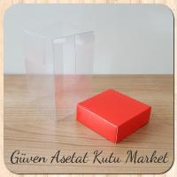 6x6x10 Altı Kırmızı Karton Üstü Asetat Kutu