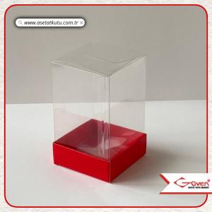 6x6x10 Altı Kırmızı Karton Üstü Asetat Kutu