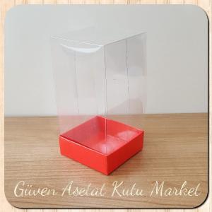 6x6x12 Altı Kırmızı Karton Üstü Asetat Kutu