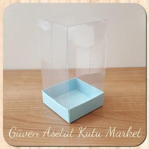 6x6x12 Altı Mavi Karton Üstü Asetat Kutu
