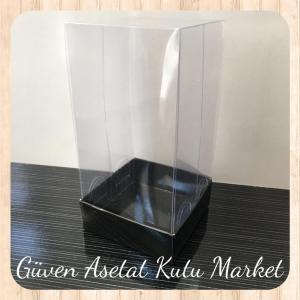 6x6x14 Altı Siyah Karton Üstü Asetat Kutu