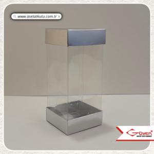 6x6x14 Asetat Çift Taraflı Gümüş Kutu
