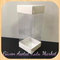 6x6x15.5 Asetat, Çift Taraflı Beyaz Karton Kutu