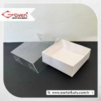6x6x2.5 Altı Beyaz Karton Üstü Asetat Kutu [Dıştan Kapanan]