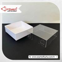 6x6x2.5 Altı Beyaz Karton Üstü Asetat Kutu [Dıştan Kapanan]